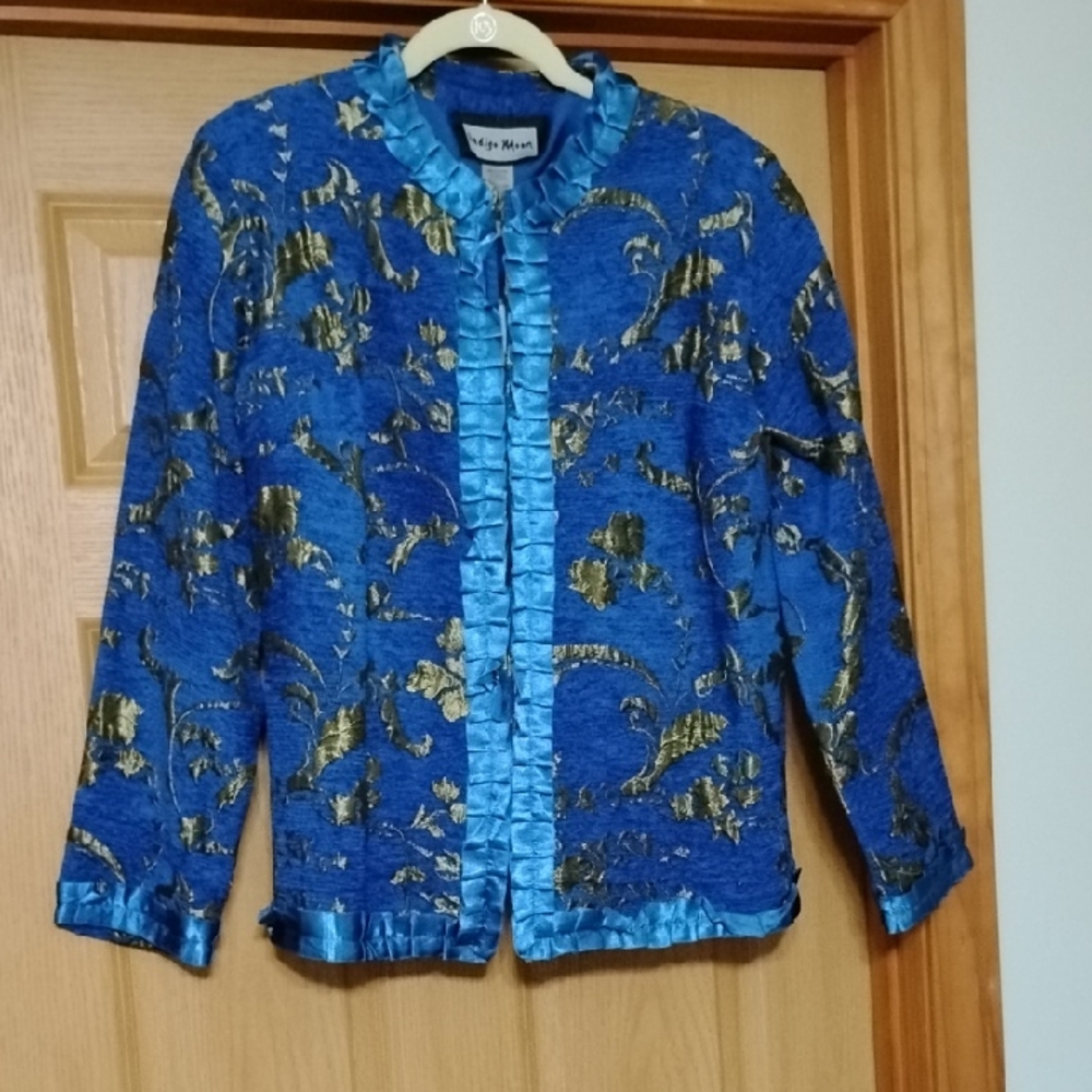 Indigo Moon RoyalBlue and Gold Women's  Brocade Jacket